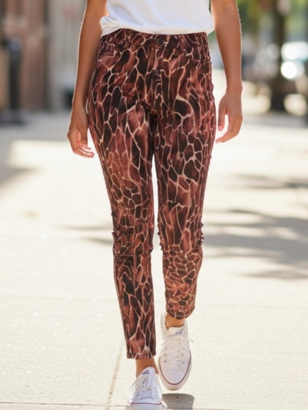 Giraffe-Print Skinny Straight Leg Mid-Rise Stretchy Jeans Made USA Women Size 30